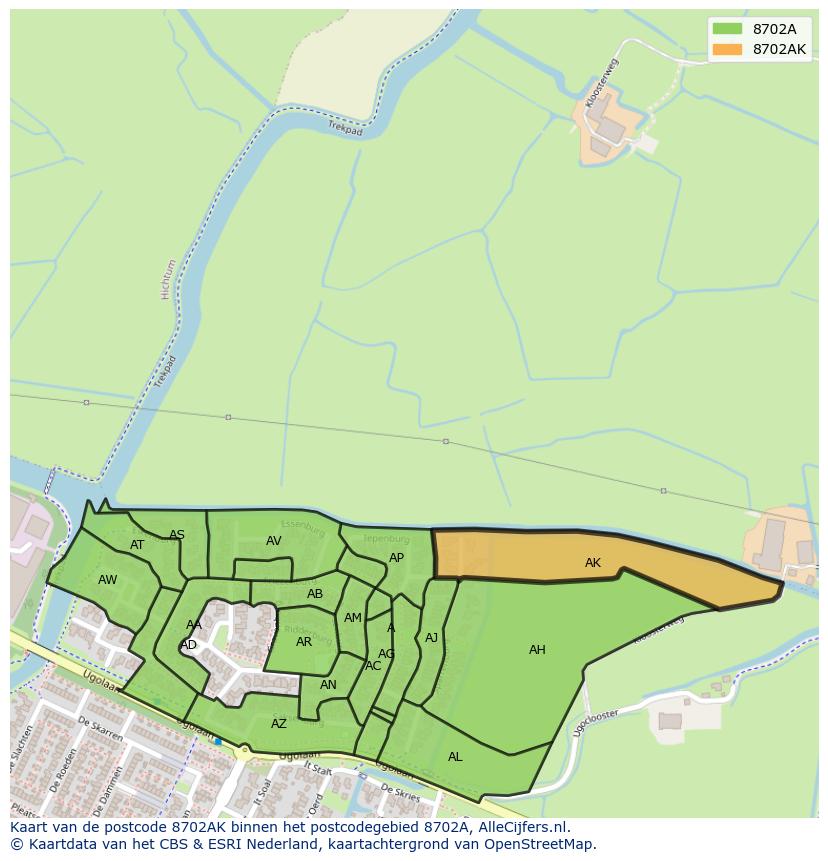 Afbeelding van het postcodegebied 8702 AK op de kaart.