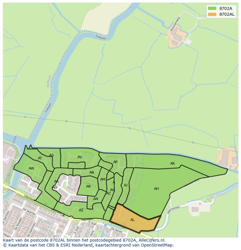 Afbeelding van het postcodegebied 8702 AL op de kaart.