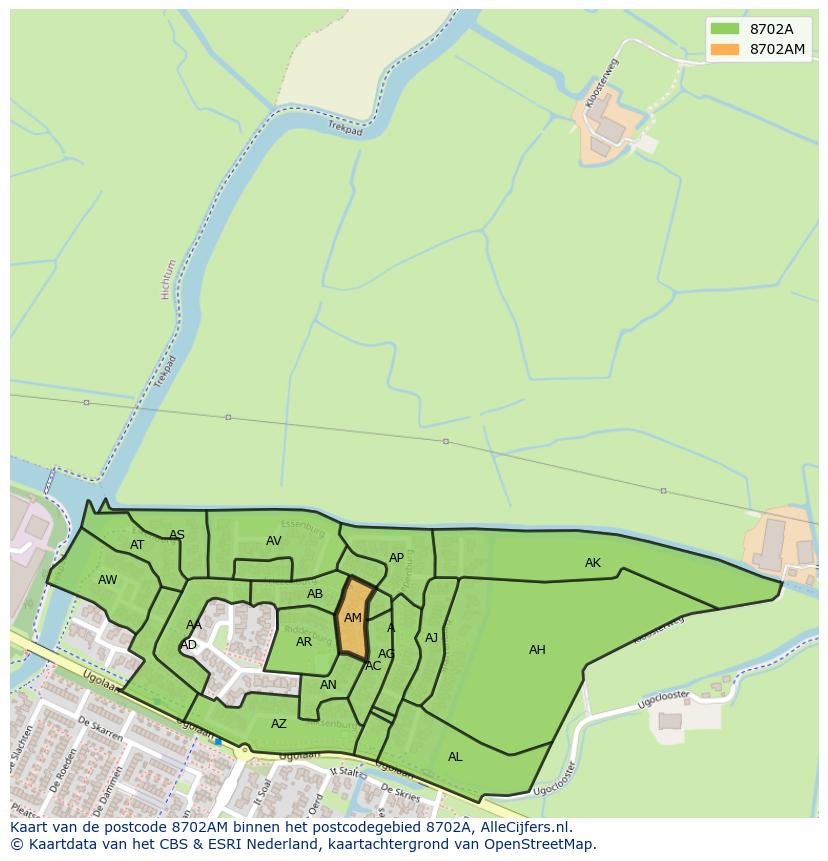 Afbeelding van het postcodegebied 8702 AM op de kaart.