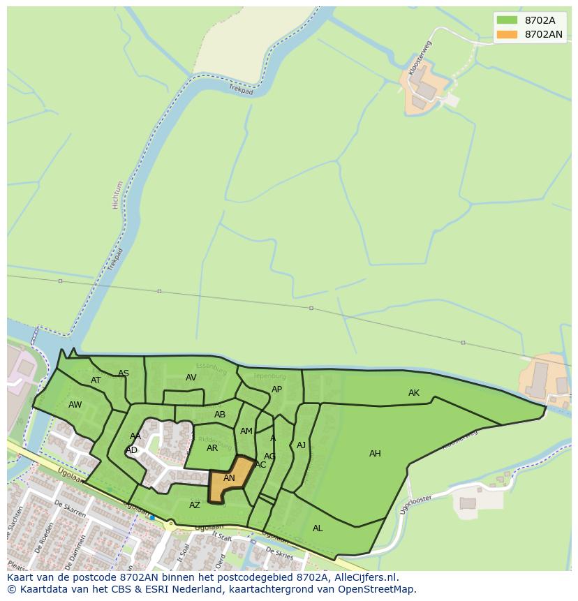 Afbeelding van het postcodegebied 8702 AN op de kaart.