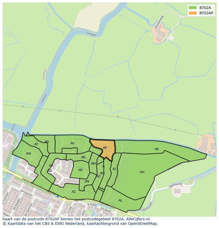 Afbeelding van het postcodegebied 8702 AP op de kaart.