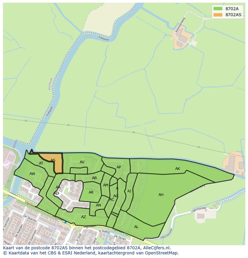Afbeelding van het postcodegebied 8702 AS op de kaart.
