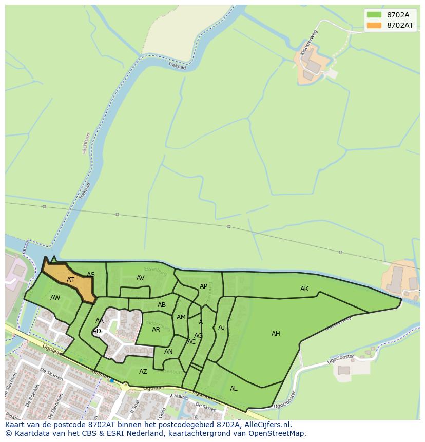 Afbeelding van het postcodegebied 8702 AT op de kaart.