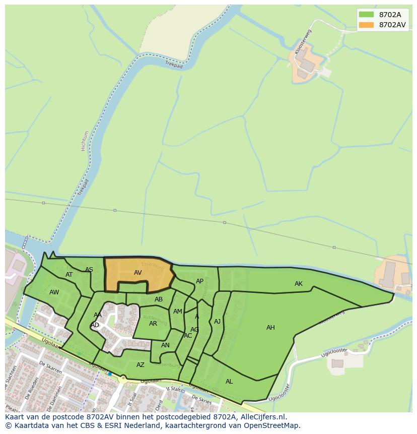 Afbeelding van het postcodegebied 8702 AV op de kaart.
