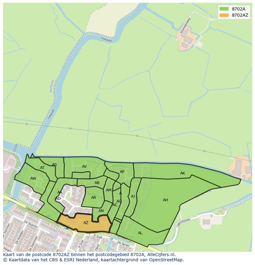 Afbeelding van het postcodegebied 8702 AZ op de kaart.
