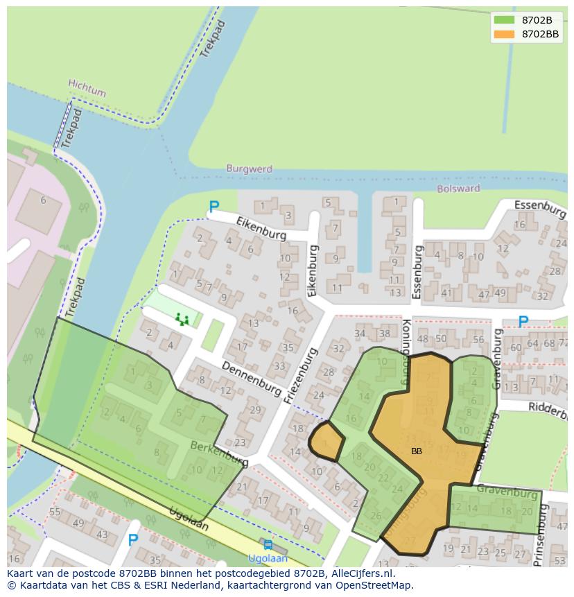 Afbeelding van het postcodegebied 8702 BB op de kaart.