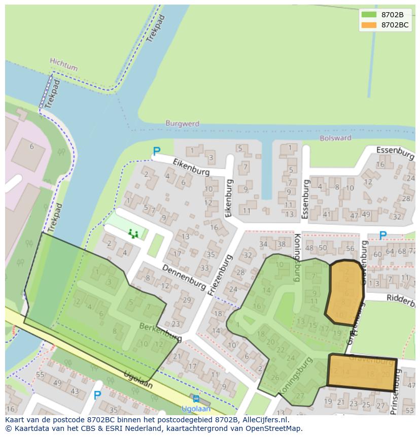 Afbeelding van het postcodegebied 8702 BC op de kaart.