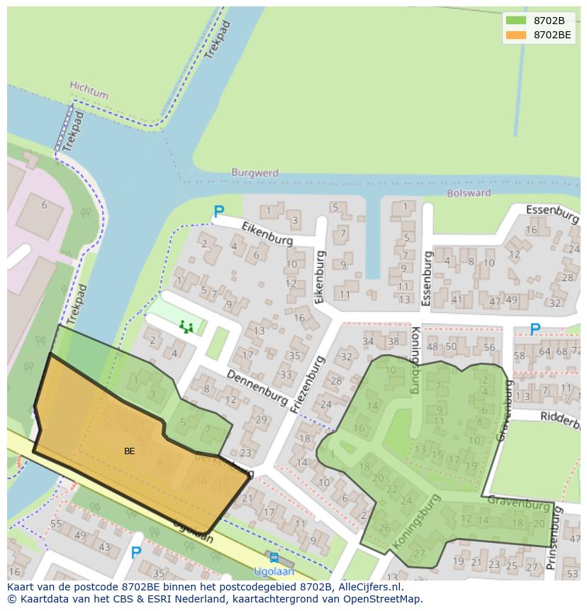Afbeelding van het postcodegebied 8702 BE op de kaart.