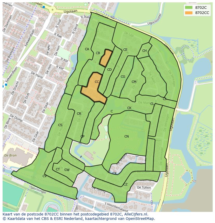 Afbeelding van het postcodegebied 8702 CC op de kaart.