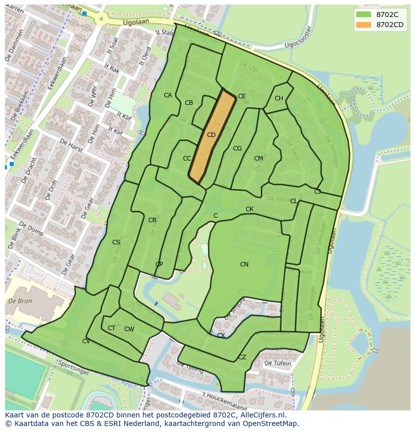 Afbeelding van het postcodegebied 8702 CD op de kaart.