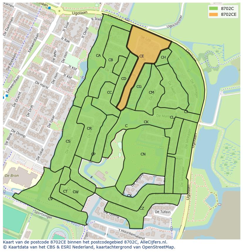 Afbeelding van het postcodegebied 8702 CE op de kaart.