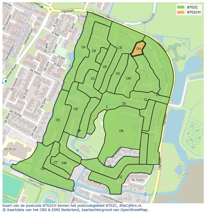 Afbeelding van het postcodegebied 8702 CH op de kaart.