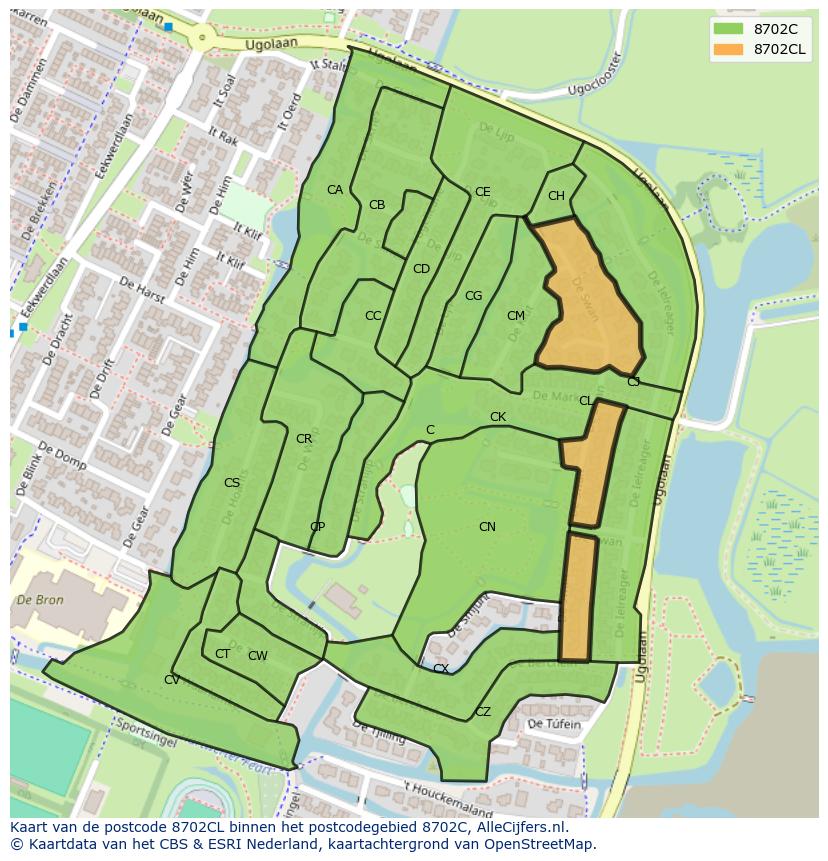 Afbeelding van het postcodegebied 8702 CL op de kaart.