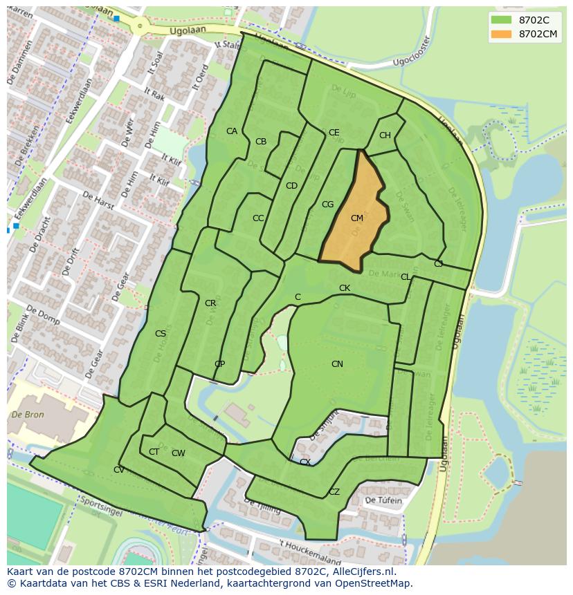 Afbeelding van het postcodegebied 8702 CM op de kaart.