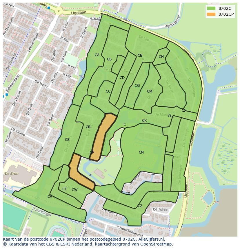 Afbeelding van het postcodegebied 8702 CP op de kaart.