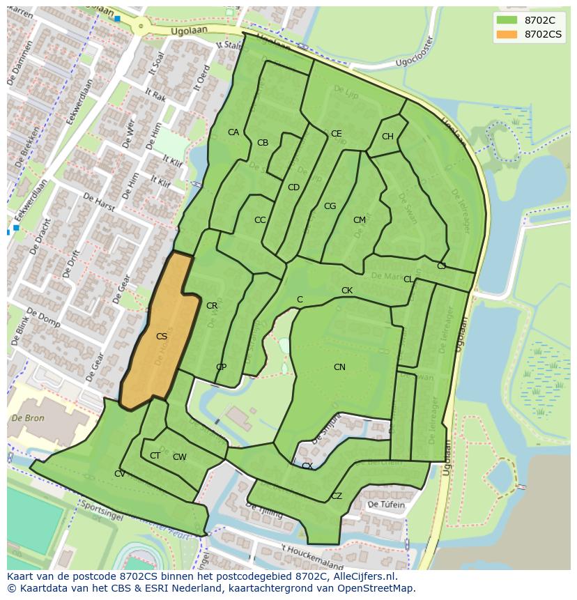 Afbeelding van het postcodegebied 8702 CS op de kaart.