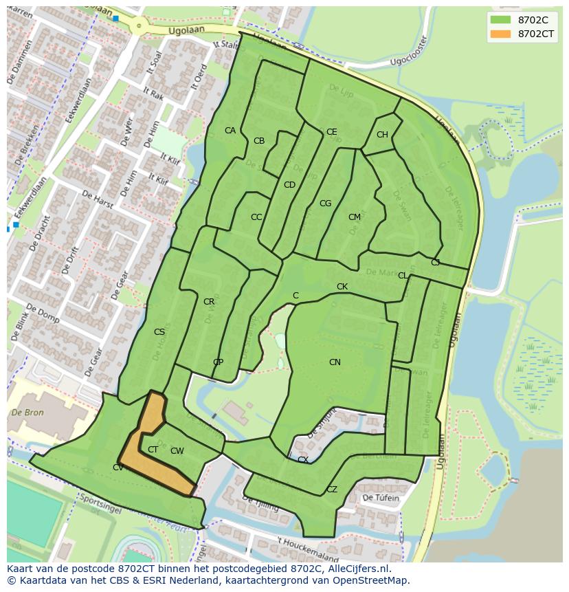 Afbeelding van het postcodegebied 8702 CT op de kaart.