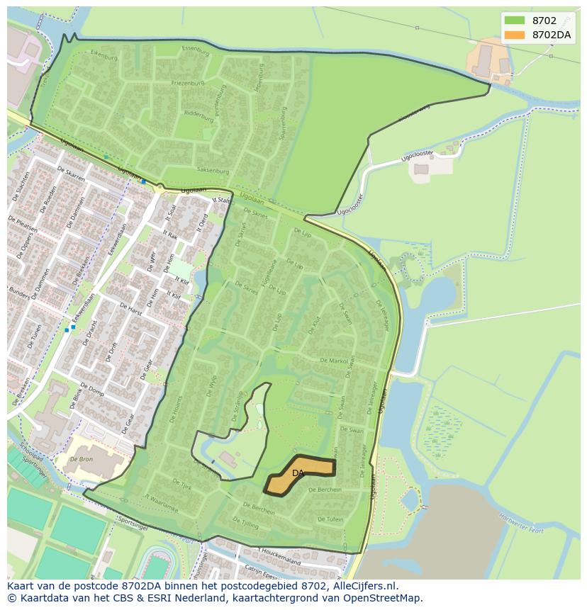 Afbeelding van het postcodegebied 8702 DA op de kaart.