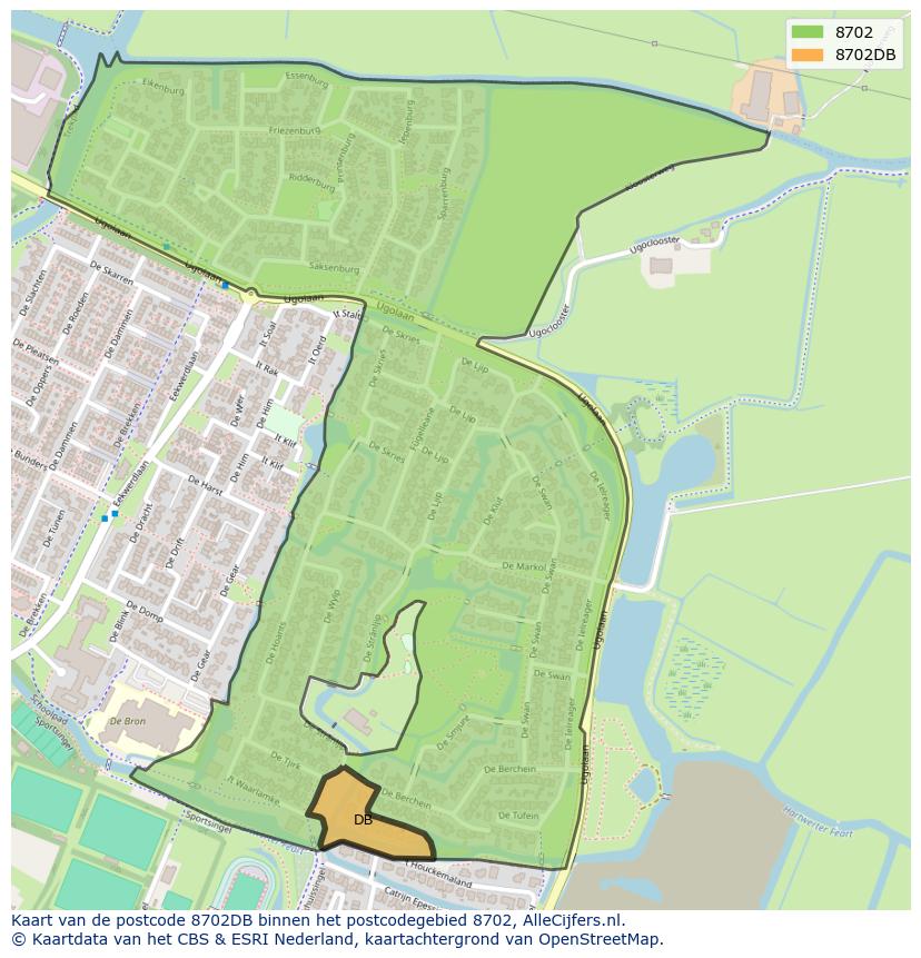 Afbeelding van het postcodegebied 8702 DB op de kaart.
