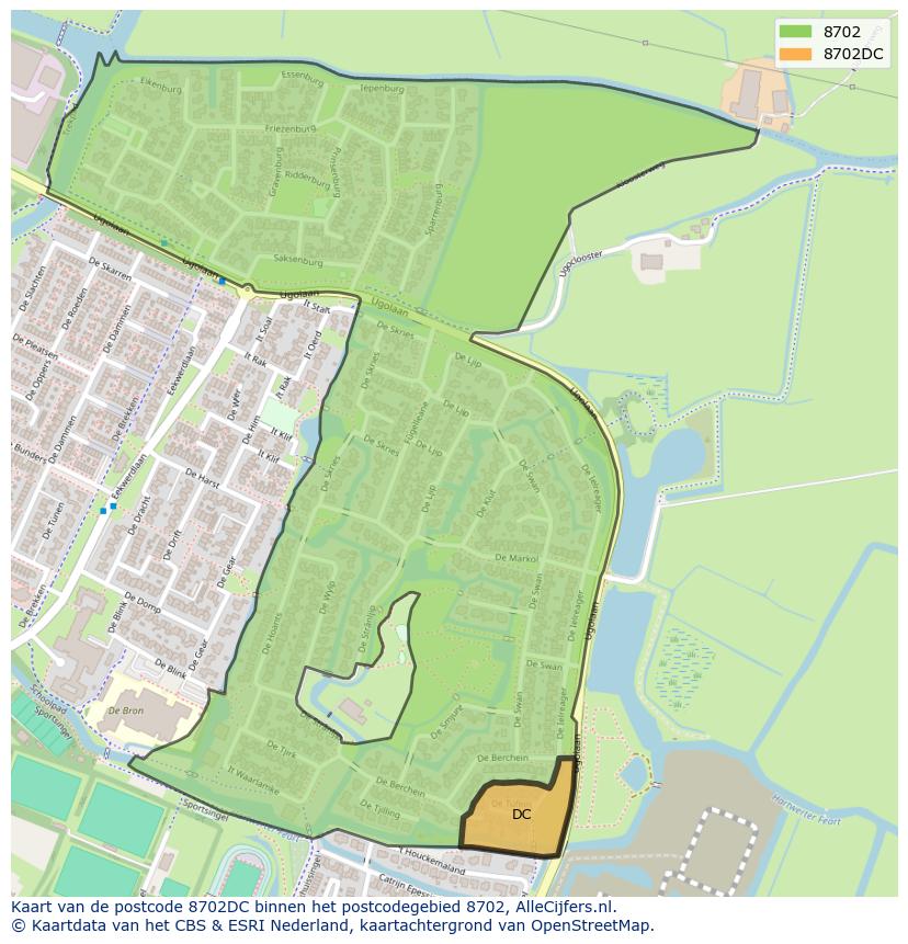 Afbeelding van het postcodegebied 8702 DC op de kaart.