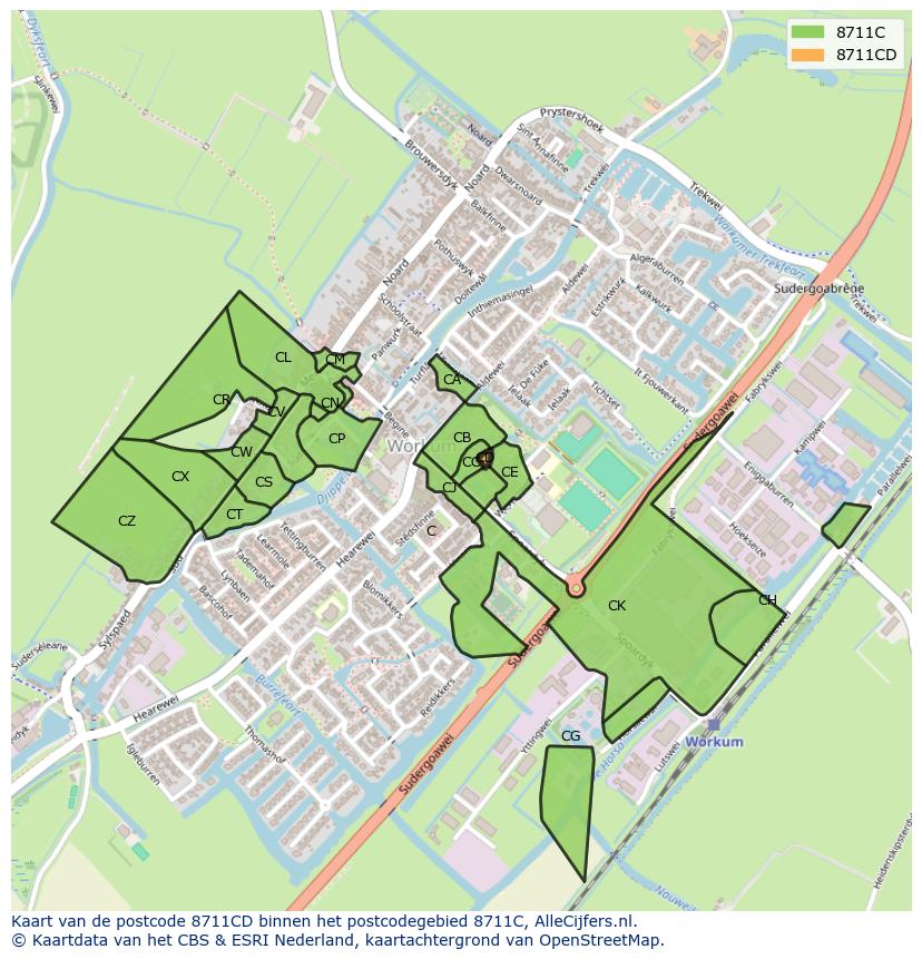 Afbeelding van het postcodegebied 8711 CD op de kaart.