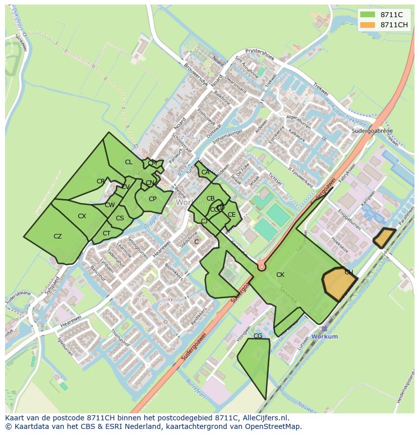 Afbeelding van het postcodegebied 8711 CH op de kaart.