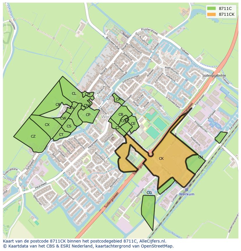 Afbeelding van het postcodegebied 8711 CK op de kaart.