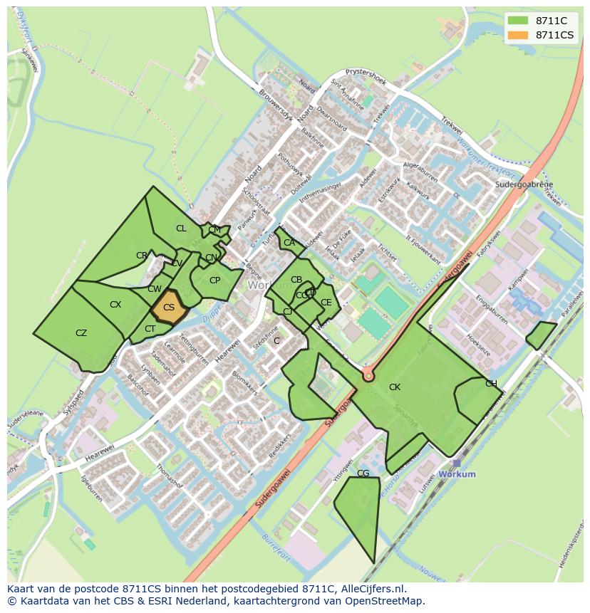 Afbeelding van het postcodegebied 8711 CS op de kaart.