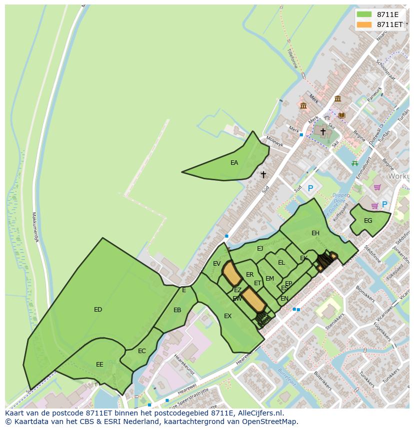 Afbeelding van het postcodegebied 8711 ET op de kaart.