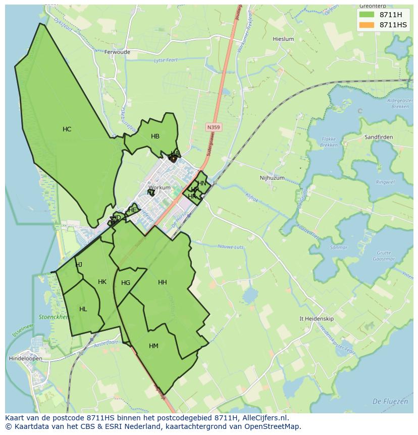 Afbeelding van het postcodegebied 8711 HS op de kaart.