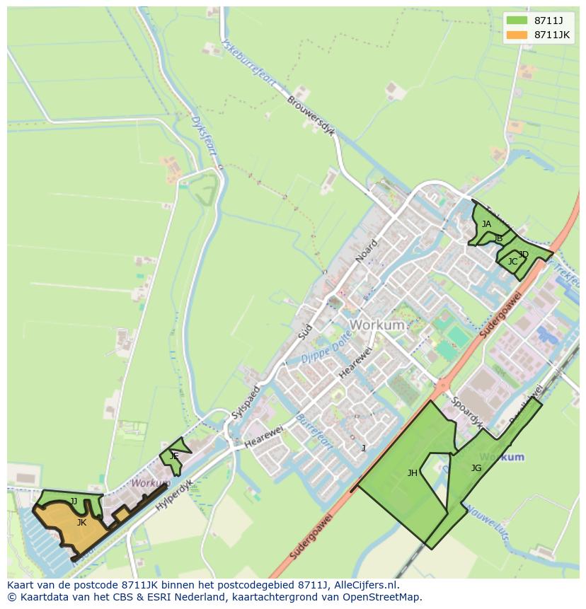 Afbeelding van het postcodegebied 8711 JK op de kaart.