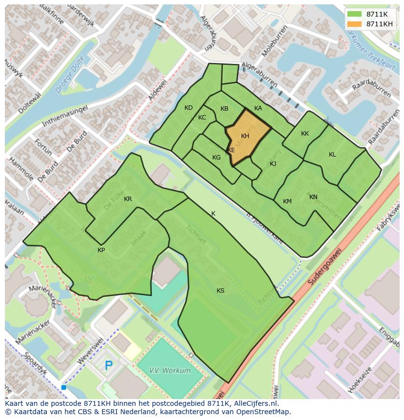 Afbeelding van het postcodegebied 8711 KH op de kaart.