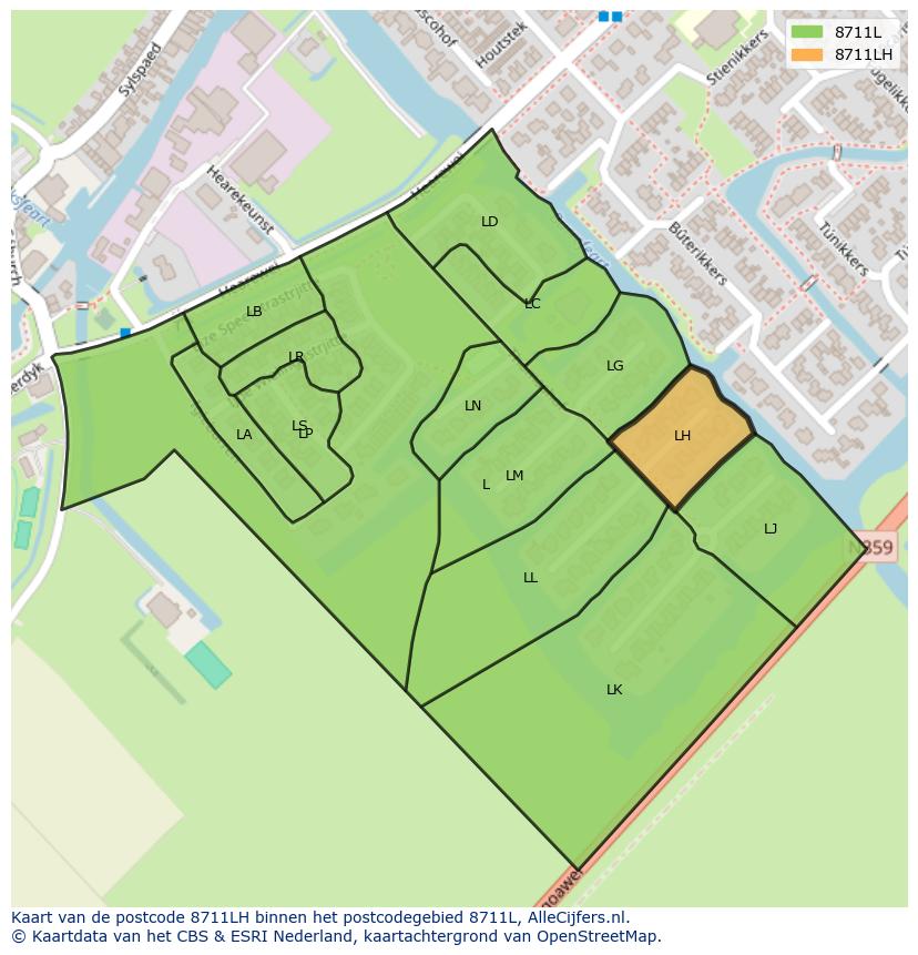 Afbeelding van het postcodegebied 8711 LH op de kaart.