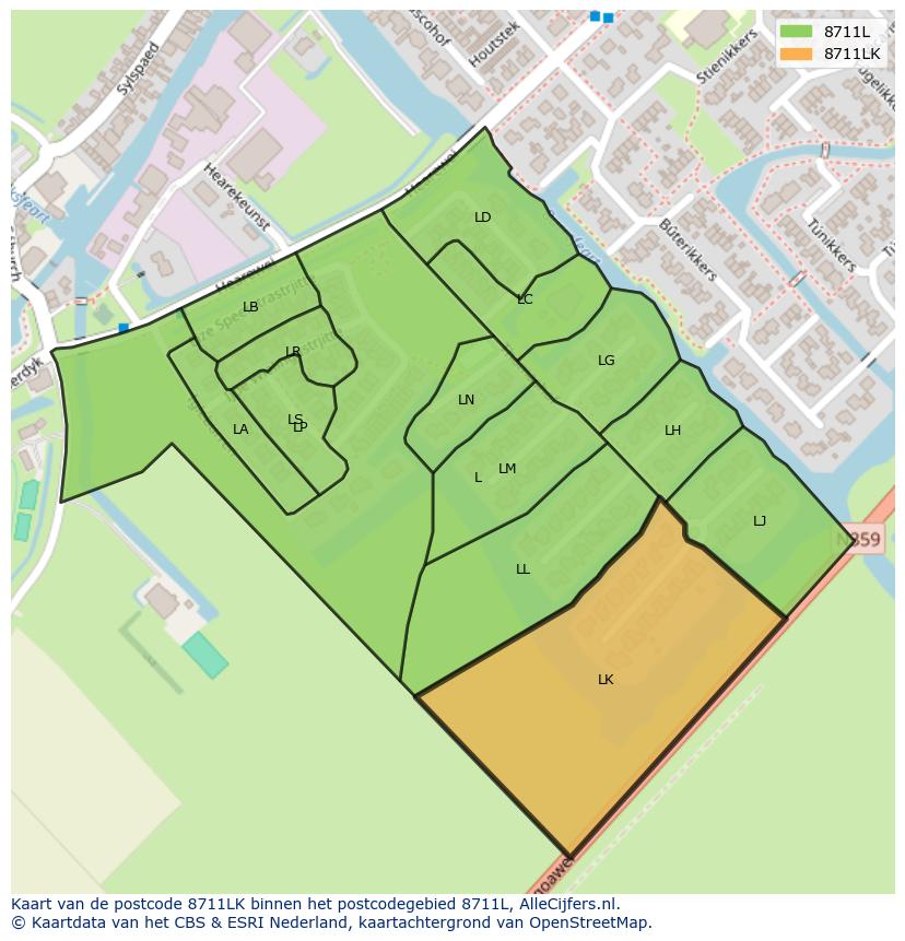 Afbeelding van het postcodegebied 8711 LK op de kaart.