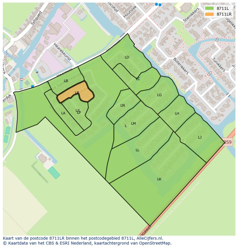 Afbeelding van het postcodegebied 8711 LR op de kaart.