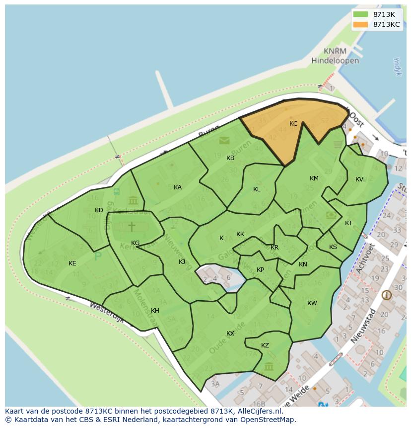 Afbeelding van het postcodegebied 8713 KC op de kaart.