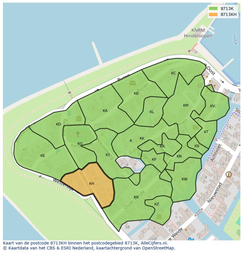 Afbeelding van het postcodegebied 8713 KH op de kaart.