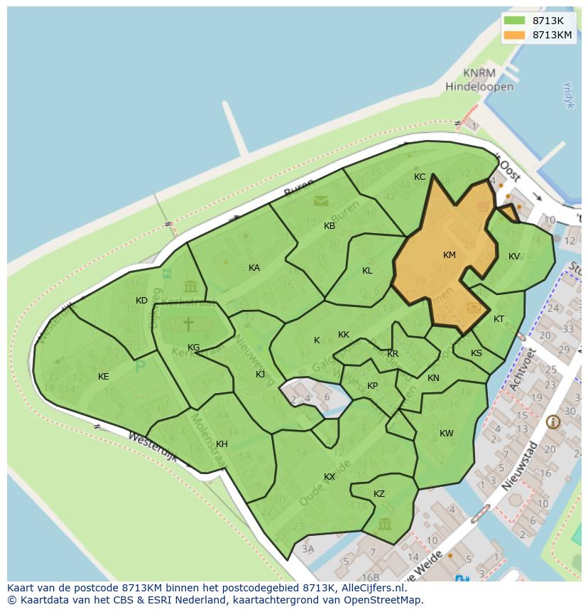 Afbeelding van het postcodegebied 8713 KM op de kaart.