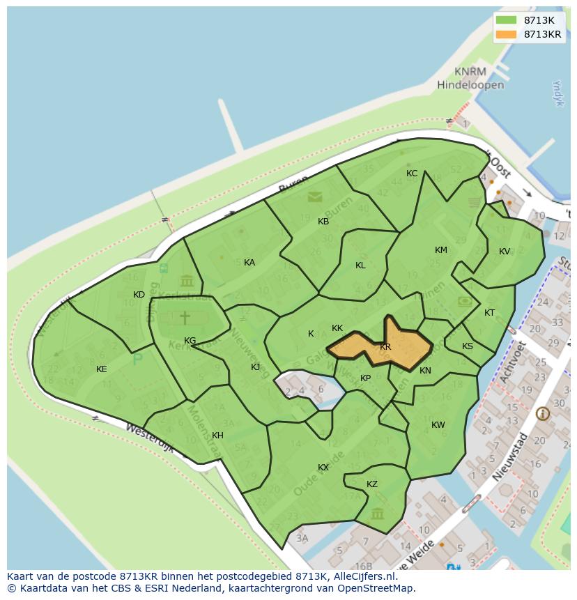 Afbeelding van het postcodegebied 8713 KR op de kaart.