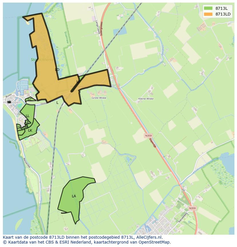 Afbeelding van het postcodegebied 8713 LD op de kaart.