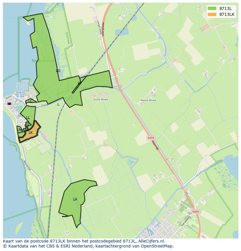Afbeelding van het postcodegebied 8713 LK op de kaart.