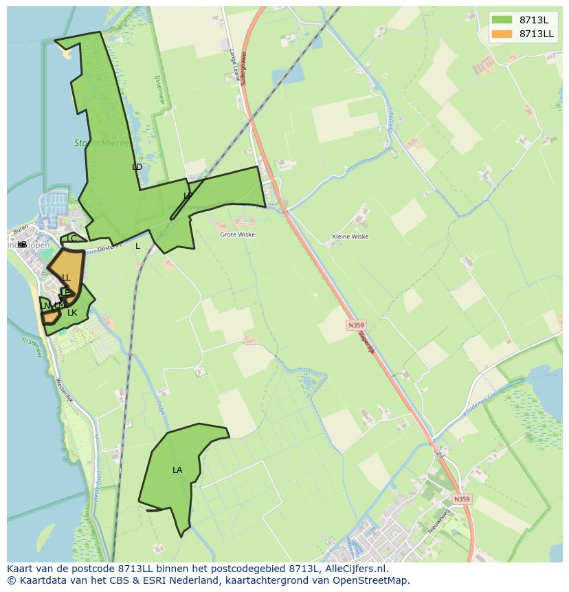 Afbeelding van het postcodegebied 8713 LL op de kaart.