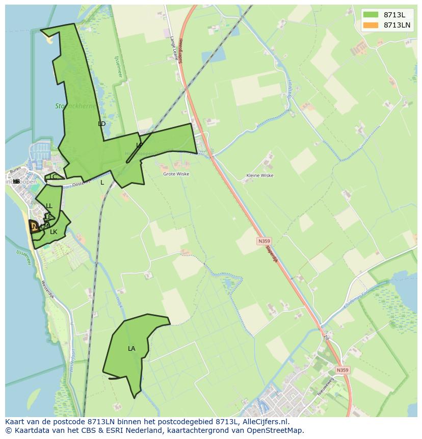 Afbeelding van het postcodegebied 8713 LN op de kaart.