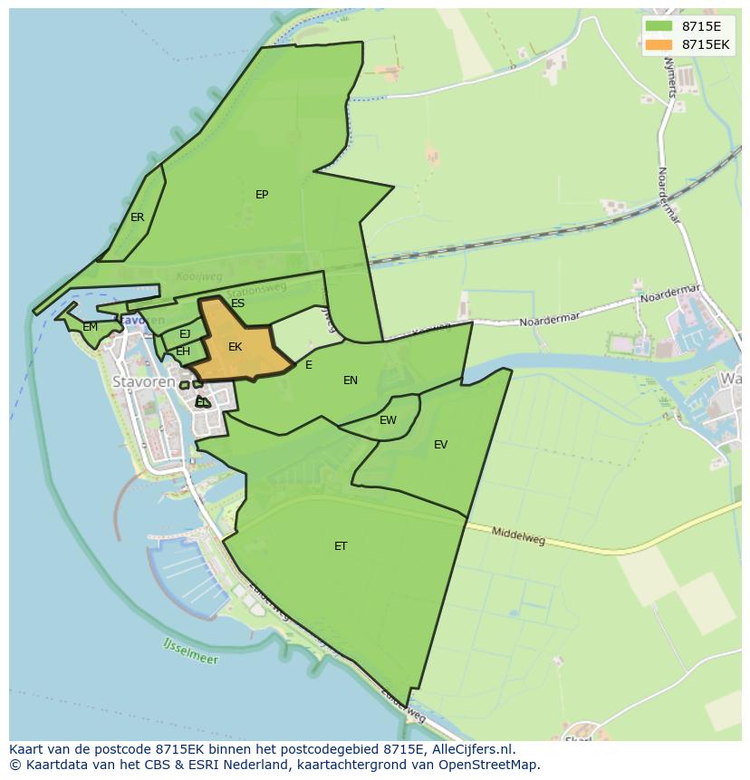 Afbeelding van het postcodegebied 8715 EK op de kaart.