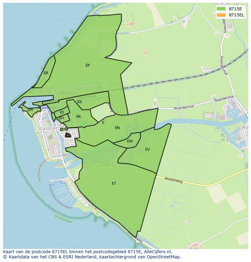 Afbeelding van het postcodegebied 8715 EL op de kaart.