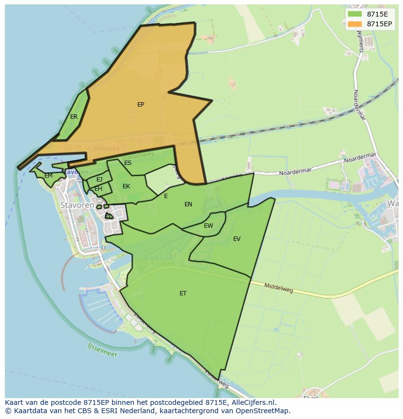 Afbeelding van het postcodegebied 8715 EP op de kaart.