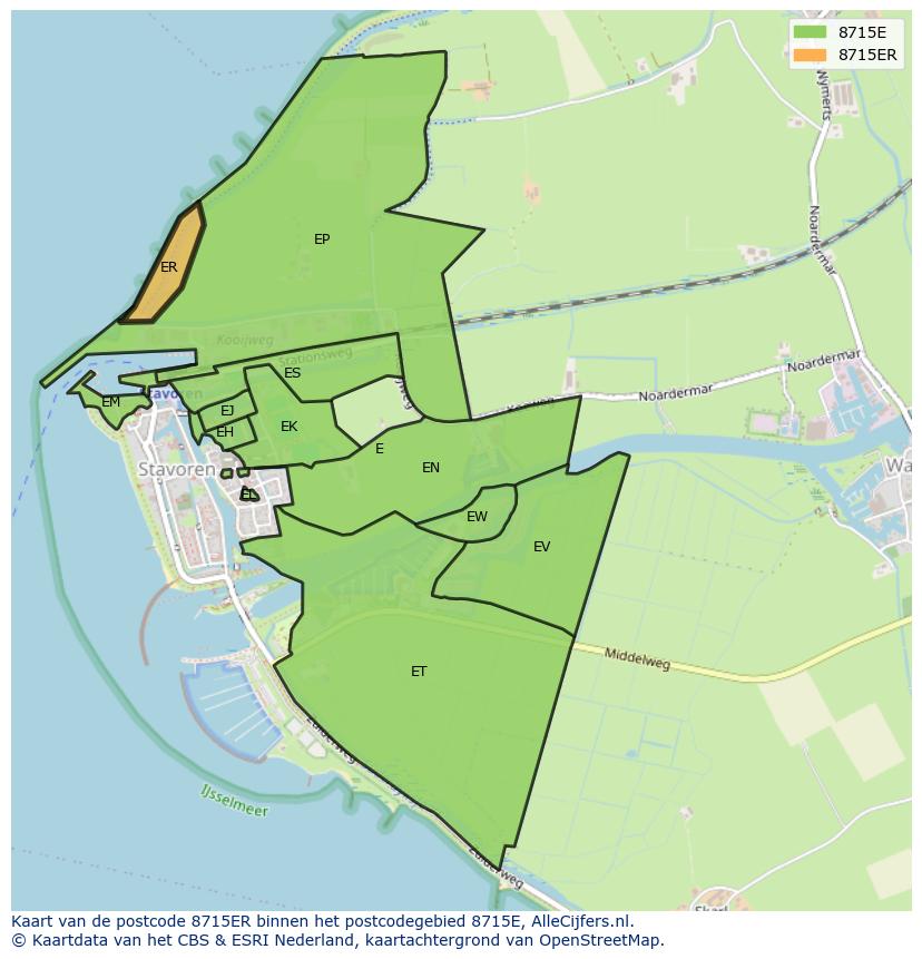 Afbeelding van het postcodegebied 8715 ER op de kaart.