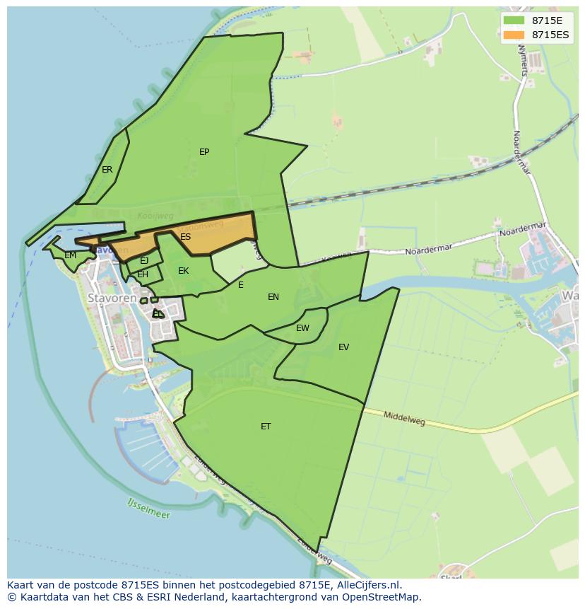 Afbeelding van het postcodegebied 8715 ES op de kaart.