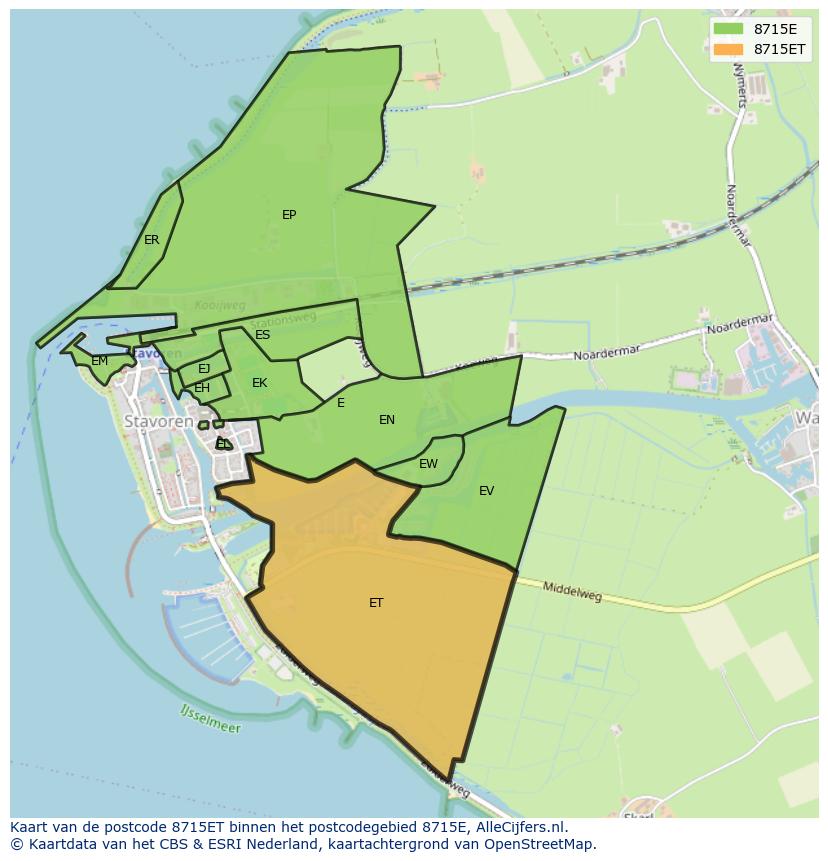 Afbeelding van het postcodegebied 8715 ET op de kaart.