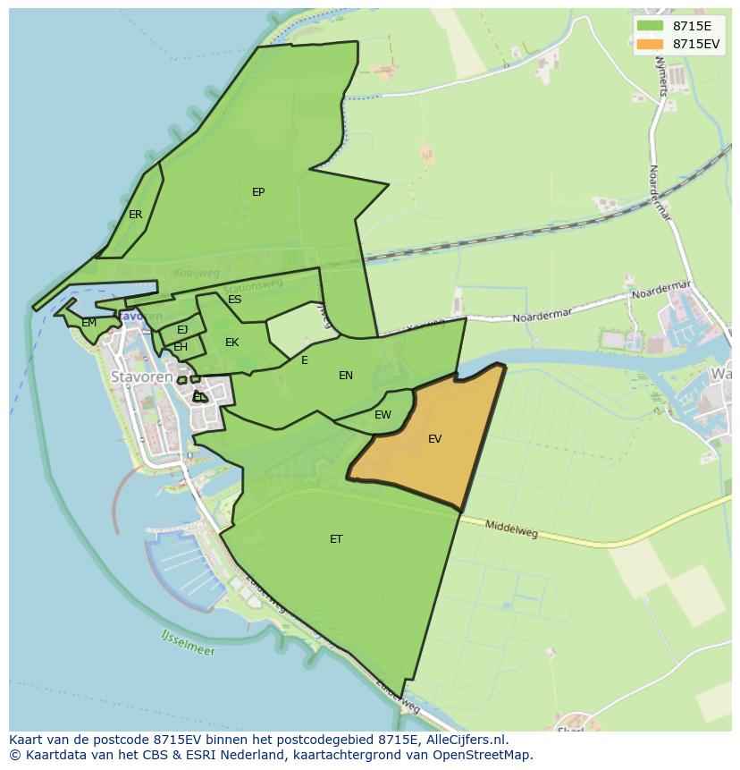 Afbeelding van het postcodegebied 8715 EV op de kaart.